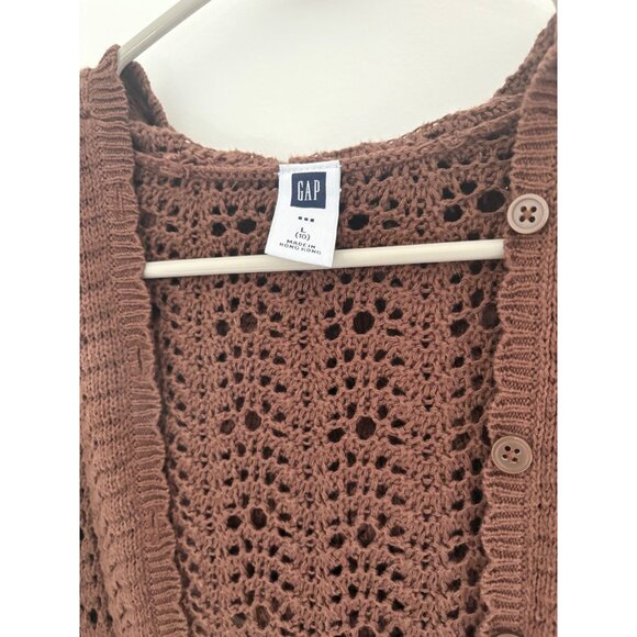 Gap Kids Girls 10 Brown Hooded Crochet Cardigan With Buttons & Long Sleeves - Picture 4 of 6